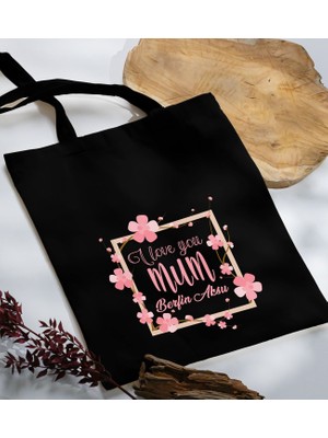 Bk Gift Kişiye Özel Isimli Anneler Günü Tasarımlı Siyah Kumaş Bez Çanta