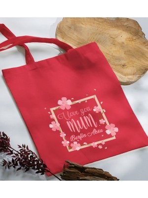 Bk Gift Kişiye Özel Isimli Anneler Günü Tasarımlı Kırmızı Kumaş Bez Çanta