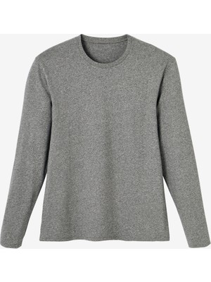 Decathlon Domyos Erkek Gri Uzun Kollu Spor Tişörtü 100 - Regular - Fitness Hafif Antrenman