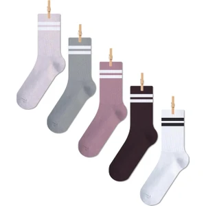 Çirkin Çoraplar Renkli Çember Desenli Dört Mevsim Unisex 5'li Uzun Tenis Çorap Seti
