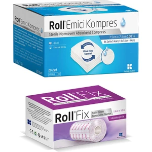 Steril Nonwowen Emici Kompres 7,5 x 7,5 cm 100 Adet + Tıbbi Esnek Fix Flaster 15 cm x 10 mt