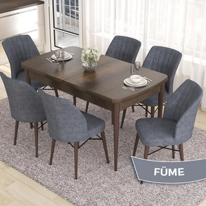 Concept Eva Serisi 80X132 Açılabilir Mdf  Barok Ahşap Desen Mutfak Masa ve 6 Sandalye