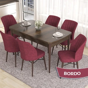 Concept Eva Serisi 80X132 Açılabilir Mdf  Barok Ahşap Desen Mutfak Masa ve 6 Sandalye