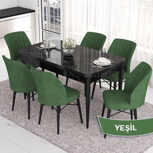 Concept Eva Serisi 80X132 Açılabilir Mdf Siyah Mermer Desen Masa Mutfak Masa ve 6 Sandalye