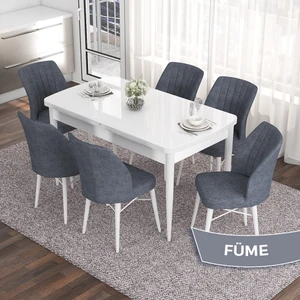 Concept Eva Serisi 80X132 Açılabilir Mdf Beyaz Mutfak Masa Takımı ve 6 Sandalye