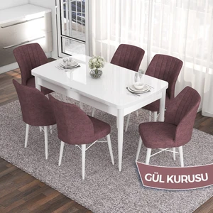 Concept Eva Serisi 80X132 Açılabilir Mdf Beyaz Mutfak Masa Takımı ve 6 Sandalye