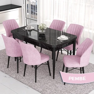 Concept Eva Serisi 80X132 Açılabilir Mdf Siyah Mermer Desen Masa Mutfak Masa ve 6 Sandalye