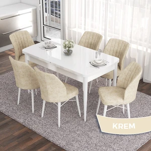 Concept Eva Serisi 80X132 Açılabilir Mdf Beyaz Mutfak Masa Takımı ve 6 Sandalye