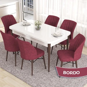 Concept Eva Serisi 80X132 Açılabilir Mdf Beyaz Masa Ceviz Ayak Mutfak Masa Takımı ve 6 Sandalye