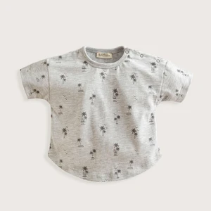 Tropic Düğmeli Baskılı Tshirt Gri Melanj
