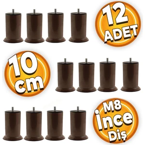 Mobilya Metal Kanepe Baza Koltuk Destek Ayağı M8 Civata Kahverengi Metal Ayak 10 cm (12 Adet)