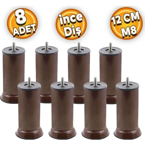 Mobilya Baza Kanepe Koltuk Çekyat Yükseltme Ayağı Ince Diş M8 Kahve Metal Ayakları 12cm 8 Adet