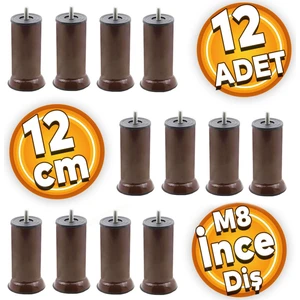 Metal Baza Koltuk Kanepe Mobilya Destek Ayağı Ince Diş Civatalı Metrik 8 Kahverengi Ayakları 12 Cm 12 Adet