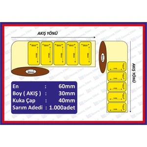 Özsaraç Etiket 30X60 Eco Termal Etiket Sarı ZEMIN ( 1000 Li )  3 RULO 3000  ADET