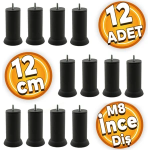 Mobilya Baza Kanepe Koltuk Çekyat Yükseltme Ayağı M8 Ince Diş Siyah Metal Ayakları 12 Cm (12 Adet)