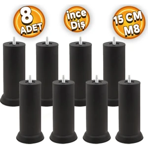 Mobilya Kanepe Baza Koltuk Çekyat Yükseltme Ayağı Ince Diş M8 Siyah Metal Ayakları 15 Cm 8 Adet