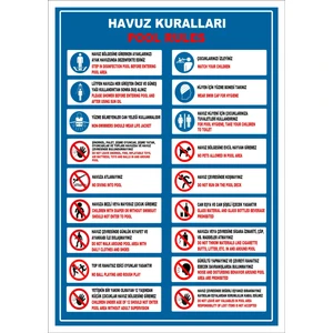 Uyarı Yönlendirme Levhaları " Havuz Kuralları Pool Rules " 25X35CM Dekota