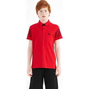 Tommy Life Kırmızı Kol Baskı Detaylı Standart Kalıp Polo Yaka Erkek Çocuk T-Shirt - 11093
