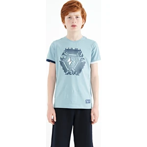Tommy Life Açık Mavi Kol Ucu Renkli Detaylı Baskılı Standart Kalıp Erkek Çocuk T-Shirt - 11156