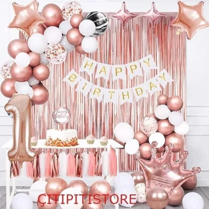 Çıtı Pıtı Store Kral Taçlı Rose Gold 1 Yaş Doğum Günü Balon Seti 40 Adet Farklı Boyut