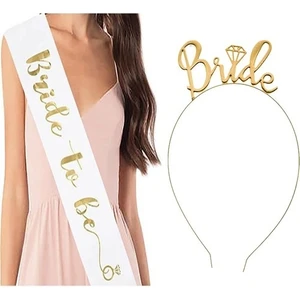 Mini Parti Mini Party Store Bride To Be Gelin Kuşağı Bride To Be Metal Taç Seti Altın Renk