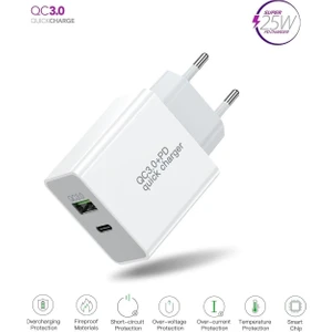 Samsung Galaxy A21 Uyumlu 25W Ultra Hızlı Çoklu Şarj Cihazı Adaptör Qualcomm3.0 - Ithalatçı Garantili