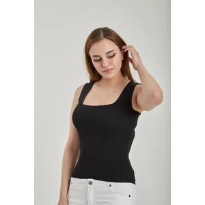 Kadın Kare Yaka Crop Triko Bluz