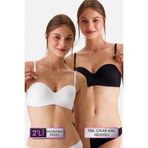 Pierre Cardin 2'li Ekonomik Paket Siyah-Beyaz 6800 Ales Ultra Hafif Bütün Kap Dolgusuz Micro Straplez Sütyen Set