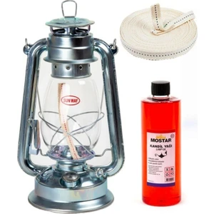 EC Shop MOSTAR41 Gri Klasik Gemici Lambası 400 ml Kandil Yakıtı 1 M Fitil Mostar Gaz Lambası Seti