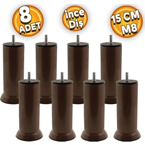 Baza Mobilya Koltuk Kanepe Metal Destek Ayağı M8 Civatalı Kahverengi Ayak 15 cm (8 Adet)