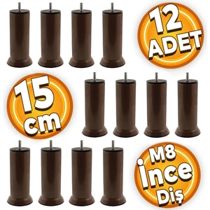 Baza Mobilya Kanepe Koltuk Destek Ayağı M8 Civatalı Kahverengi Metal Ayak 15 cm (12 Adet)