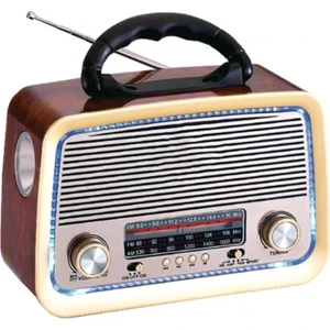All Avcill 301 Şarjlı Nostaljik Görünümlü Fenerli Radyo Bluetoothlu Mp3 Çalar Radyo Müzik Kutusu Koyu Kahve RDL-4637 Mp3