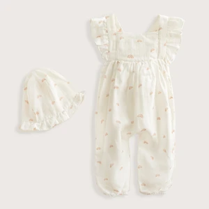 Rainbow Fırfırlı Baskılı Tulum&şapka Set Ekru