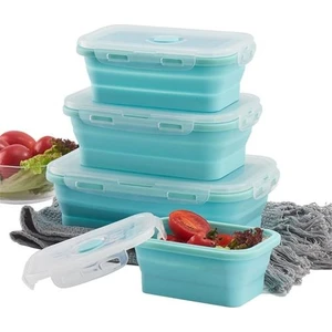 Three Beans Silikon Katlanır Bento Kutusu Katlanabilir Taşınabilir Öğle Yemeği Kutusu Gıda Yemek Için Yemek Gıda Kasesi Yetişkin  (Mavi) (Yurt Dışından)
