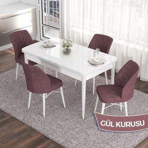 Concept Eva Serisi 80X132 Açılabilir Mdf Beyaz Mutfak Masa Takımı ve 4 Sandalye