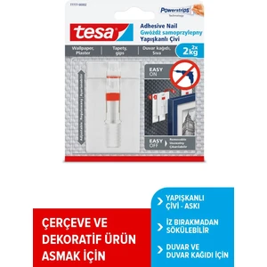 İz bırakmadan Sökülebilir Yapışkanlı Askı - Çivi, Duvar ve Duvar Kağıdı için, 2 kg x 2 adet, 77777