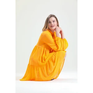 Boyundan Bağlamalı Uzun Kol Şifon Içi Astarlı Elbise ELB32766 Oranj