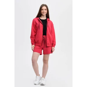 Kadın Kapüşonlu Fermuarlı Oversıze Sweatshirt Fuşya - M