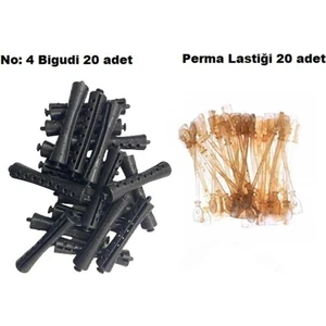 Perma Bigudi No: 4 (20 Adet Bigudi + 20 Adet Lastik)
