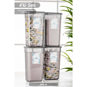 Meleni Home 4'lü Jumbo Boy Etiketli Dikdörtgen Saklama Kabı Seti - Tablet Deterjan Saklama KUTUSU 4X3200 ml