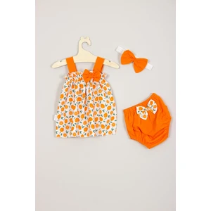 Ada Bebek Çocuk Mandalina Desenli Bandanalı Külotlu Alt Üst Bebek Takım