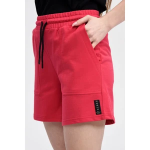 Kadın Beli Lastikli Cepli Etiket Detaylı Regular Fit Şort Fuşya