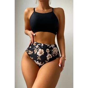 Yüksek Bel Baskılı Tankini Bikini Takım