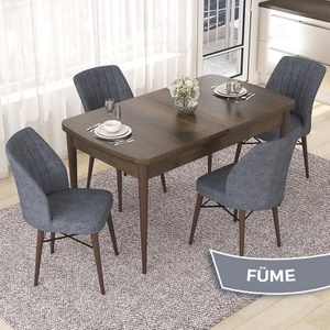 Concept Nef Serisi 70X114 Açılabilir Mdf Barok Ahşap Desen Mutfak Masa Takımı 4 Sandalye