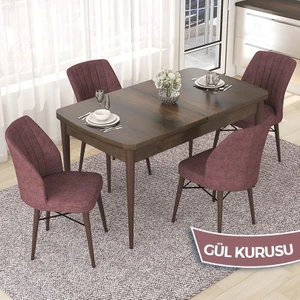 Concept Nef Serisi 70X114 Açılabilir Mdf Barok Ahşap Desen Mutfak Masa Takımı 4 Sandalye