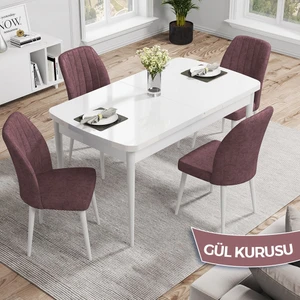 Concept Nef Serisi 70X114 Açılabilir Mdf Mutfak Masa Takımı Beyaz Masa ve 4 Sandalye