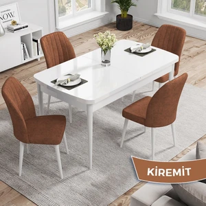 Concept Nef Serisi 70X114 Açılabilir Mdf Mutfak Masa Takımı Beyaz Masa ve 4 Sandalye