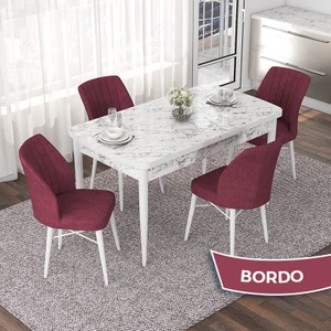 Concept Nef Serisi 70X114 Açılabilir Mdf Beyaz Mermer Desen Mutfak Masa Takımı 4 Sandalye