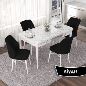 Concept Nef Serisi 70X114 Açılabilir Mdf Beyaz Mermer Desen Mutfak Masa Takımı 4 Sandalye