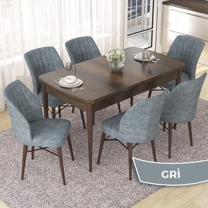 Concept Nef Serisi 70X114 Açılabilir Mdf  Barok Ahşap Desen Mutfak Masa Takımı 6 Sandalye